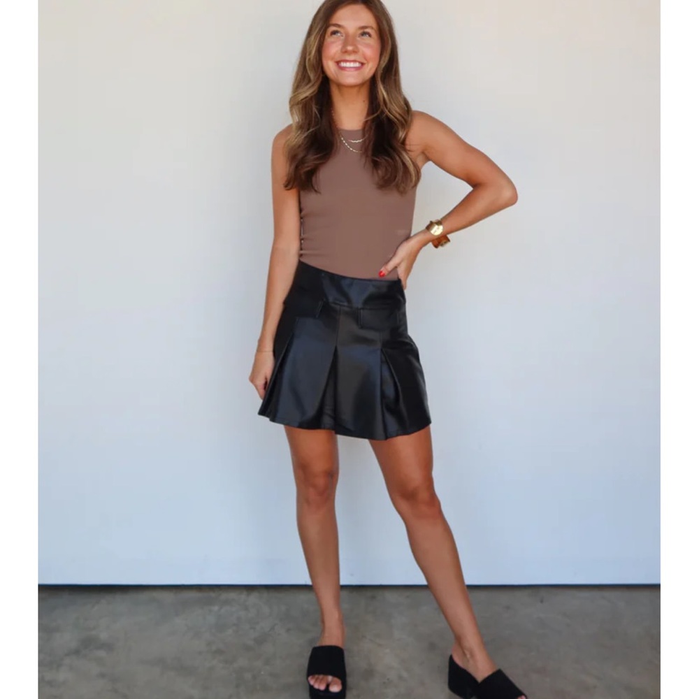 NWT Vestique faux leather skirt (with shorts underneath)- Lynn pleated skirt
